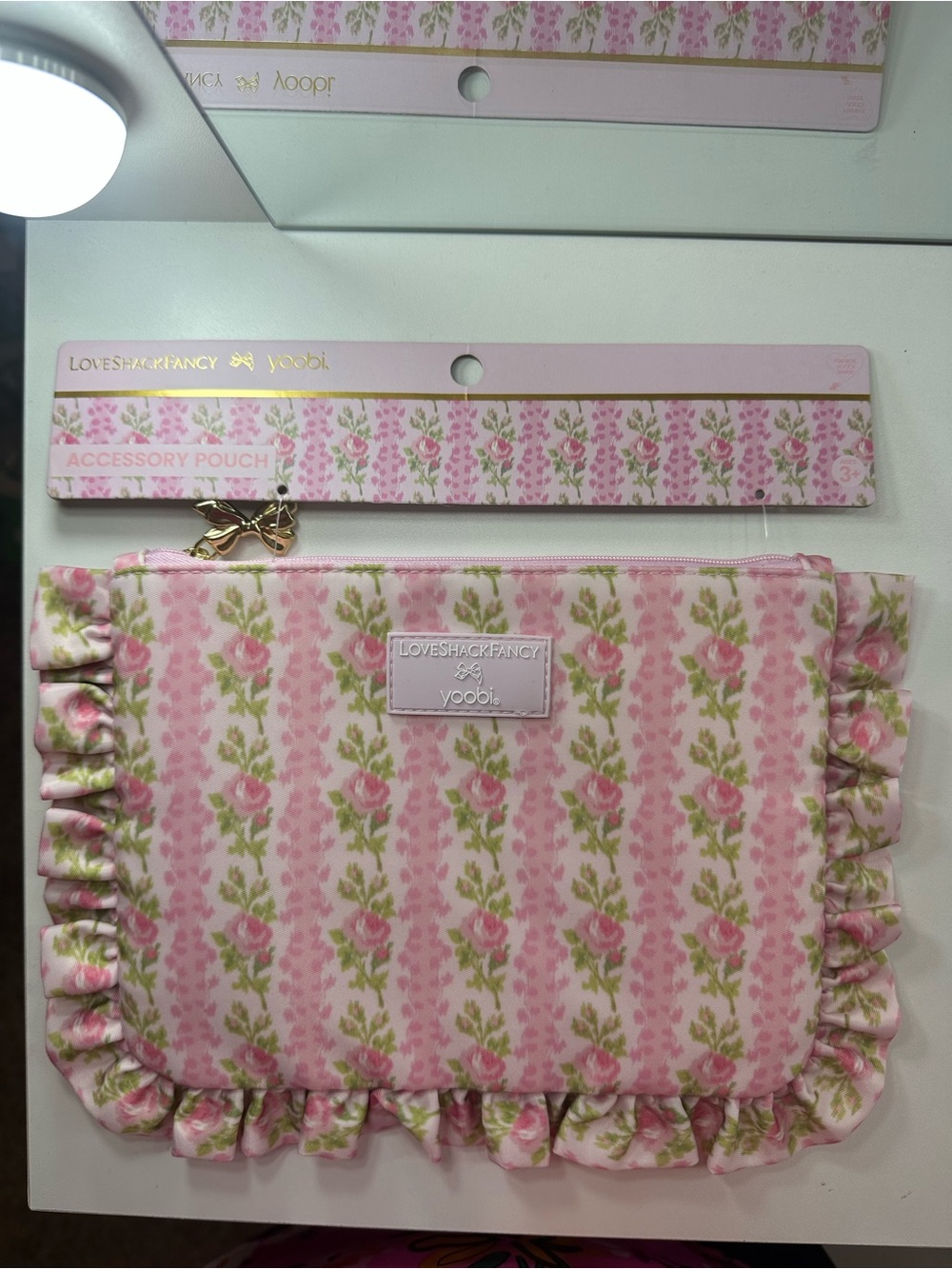 NWT LoveShackFancy Pink Rose Ruffle Accessory Pouch x Target
